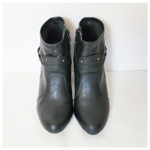 Nickels Ankle Booties Black Vegan Leather High Heel Round Toe Moto Style Boots - Picture 3 of 16